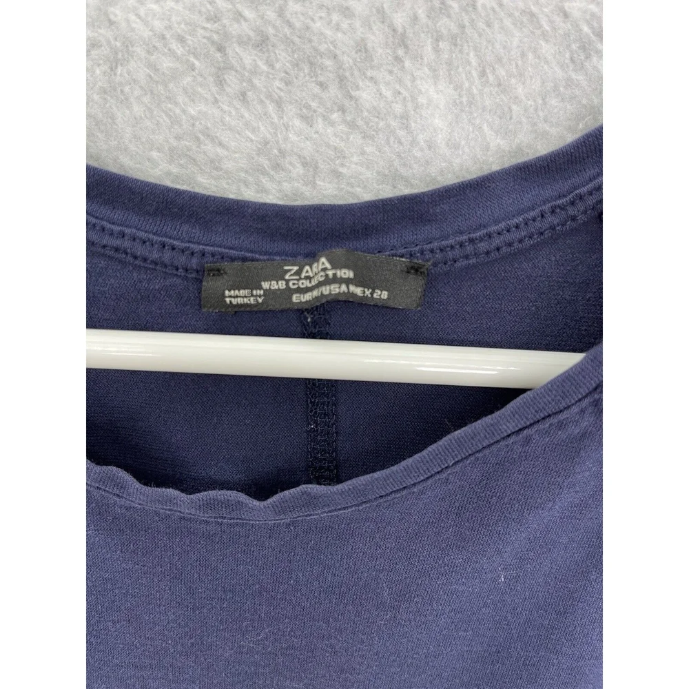 ZARA W&B Collection Dark Blue Thin Long sleeve Size Medium Paneled Blouse - Picture 3 of 3